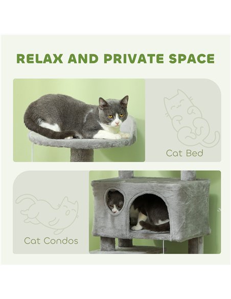 PawHut 138cm Cat Tree, Multi-Level Cat Tower with Scratching Posts and Pad, Bed, Condos, Platforms, Toy Balls, Light Grey - pic 159775 | FastDaddyshop