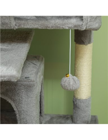 PawHut 138cm Cat Tree, Multi-Level Cat Tower with Scratching Posts and Pad, Bed, Condos, Platforms, Toy Balls, Light Grey