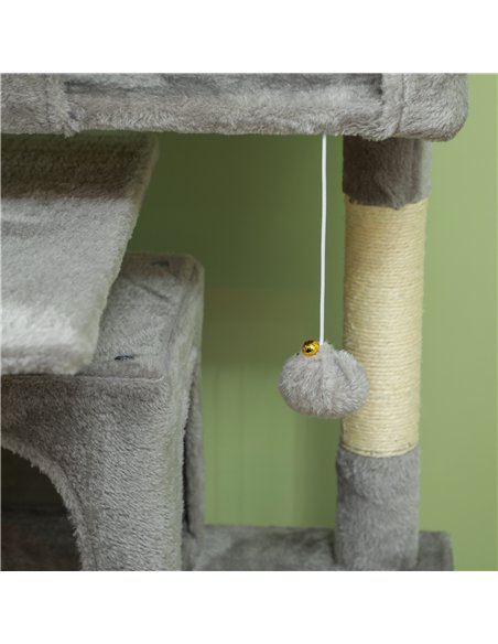 PawHut 138cm Cat Tree, Multi-Level Cat Tower with Scratching Posts and Pad, Bed, Condos, Platforms, Toy Balls, Light Grey - pic 159778 | FastDaddyshop