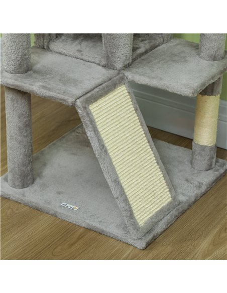 PawHut 138cm Cat Tree, Multi-Level Cat Tower with Scratching Posts and Pad, Bed, Condos, Platforms, Toy Balls, Light Grey - pic 159779 | FastDaddyshop