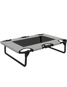 PawHut Portable Raised Dog Bed, Elevated Pet Cot with Breathable Mesh for Indoor Outdoor, for Small Medium Dogs, Light Grey