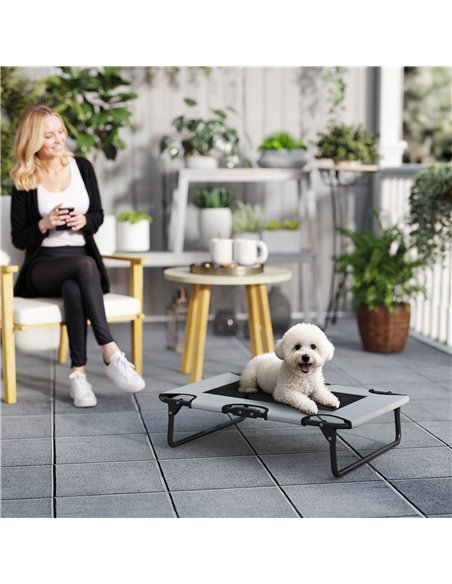 PawHut Portable Raised Dog Bed, Elevated Pet Cot with Breathable Mesh for Indoor Outdoor, for Small Medium Dogs, Light Grey - pic 159781 | FastDaddyshop