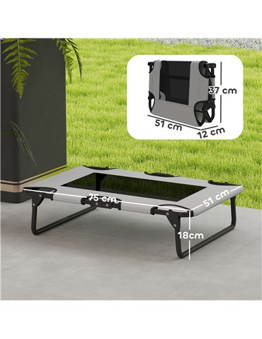 PawHut Portable Raised Dog Bed, Elevated Pet Cot with Breathable Mesh for Indoor Outdoor, for Small Medium Dogs, Light Grey
