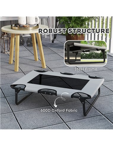 PawHut Portable Raised Dog Bed, Elevated Pet Cot with Breathable Mesh for Indoor Outdoor, for Small Medium Dogs, Light Grey