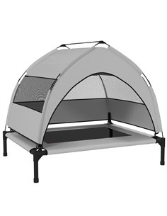 PawHut Portable Elevated Dog Bed with Removable Canopy, Cooling Raised Pet Cot for Small Medium Dogs, 76 x 61 x 60 cm