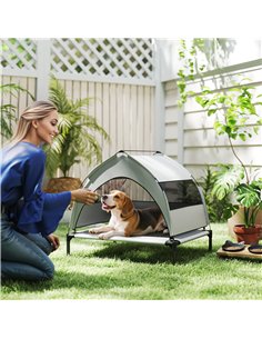PawHut Portable Elevated Dog Bed with Removable Canopy, Cooling Raised Pet Cot for Small Medium Dogs, 76 x 61 x 60 cm 2