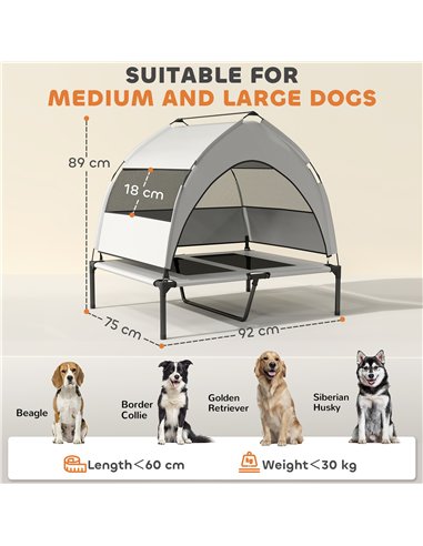PawHut Portable Elevated Dog Bed with Removable Canopy, Cooling Raised Pet Cot for Medium Large Dogs, 92 x 75 x 89 cm