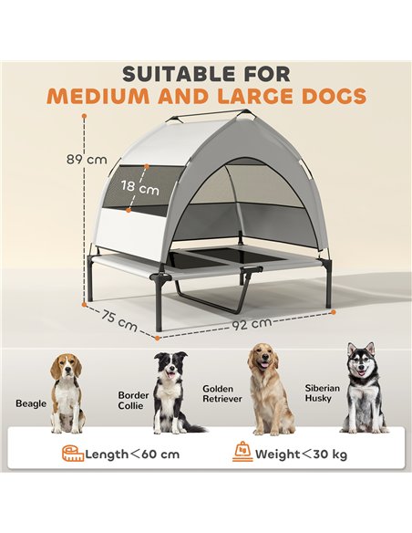 PawHut Portable Elevated Dog Bed with Removable Canopy, Cooling Raised Pet Cot for Medium Large Dogs, 92 x 75 x 89 cm - pic 159800 | FastDaddyshop