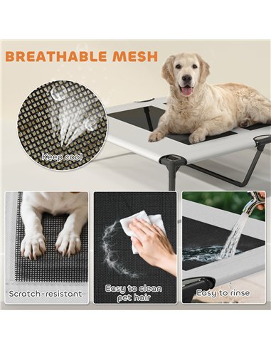 PawHut Portable Elevated Dog Bed with Removable Canopy, Cooling Raised Pet Cot for Medium Large Dogs, 92 x 75 x 89 cm