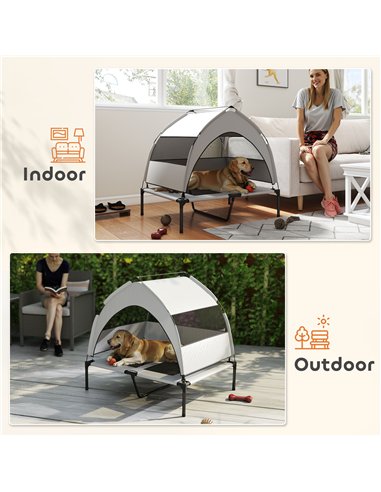 PawHut Portable Elevated Dog Bed with Removable Canopy, Cooling Raised Pet Cot for Medium Large Dogs, 92 x 75 x 89 cm