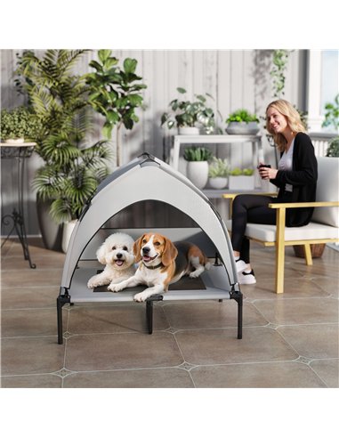PawHut Portable Elevated Dog Bed with Removable Canopy, Cooling Raised Pet Cot for Medium Large Dogs, 92 x 75 x 89 cm