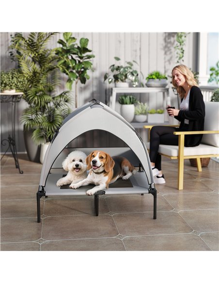 PawHut Portable Elevated Dog Bed with Removable Canopy, Cooling Raised Pet Cot for Medium Large Dogs, 92 x 75 x 89 cm - pic 159805 | FastDaddyshop