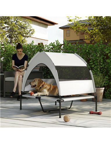 PawHut Portable Elevated Dog Bed with Removable Canopy, Cooling Raised Pet Cot for Medium Large Dogs, 92 x 75 x 89 cm