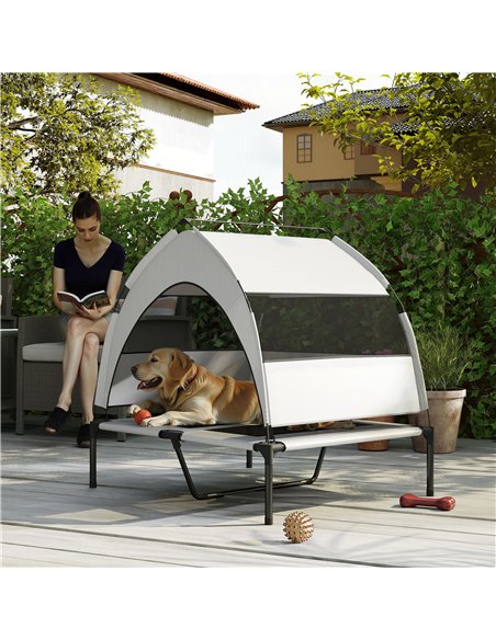 PawHut Portable Elevated Dog Bed with Removable Canopy, Cooling Raised Pet Cot for Medium Large Dogs, 92 x 75 x 89 cm - pic 159806 | FastDaddyshop