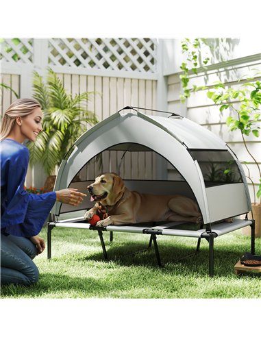 PawHut Portable Elevated Dog Bed with Removable Canopy, Cooling Raised Pet Cot for Large Dogs, 106 x 76 x 94 cm