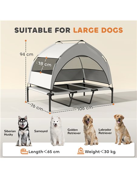PawHut Portable Elevated Dog Bed with Removable Canopy, Cooling Raised Pet Cot for Large Dogs, 106 x 76 x 94 cm - pic 159809 | FastDaddyshop