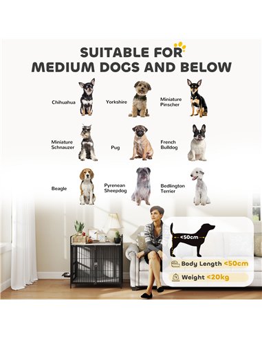PawHut Dog Crate Furniture with Rotating Bowl Holder, 2 Bowls, 2 Doors, for Medium Dogs, 80 x 56 x 76.5 cm, Grey