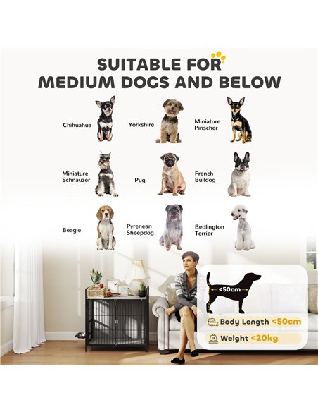 PawHut Dog Crate Furniture with Rotating Bowl Holder, 2 Bowls, 2 Doors, for Medium Dogs, 80 x 56 x 76.5 cm, Grey - pic 159822 | FastDaddyshop