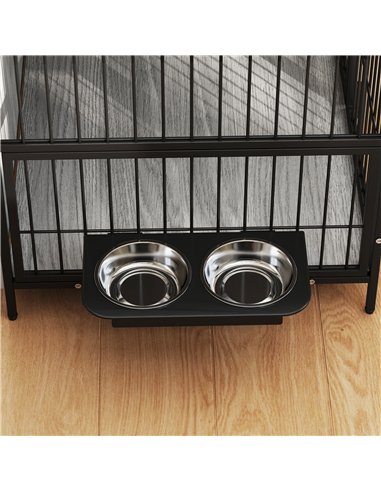 PawHut Dog Crate Furniture with Rotating Bowl Holder, 2 Bowls, 2 Doors, for Medium Dogs, 80 x 56 x 76.5 cm, Grey
