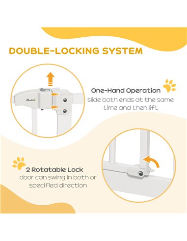 PawHut Pressure Fit Dog Stair Gate No Drilling Safety Gate Auto Close for Doorways, Hallways, 74-94cm Adjustable, 94cm Tall, Whi