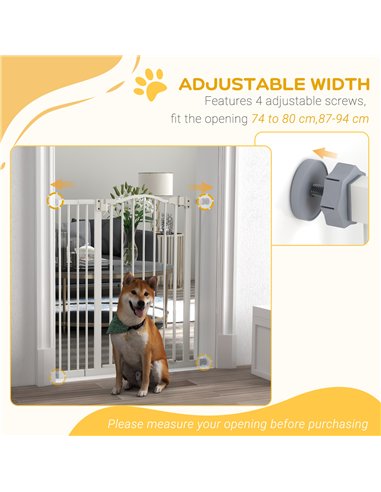 PawHut Pressure Fit Dog Stair Gate No Drilling Safety Gate Auto Close for Doorways, Hallways, 74-94cm Adjustable, 94cm Tall, Whi