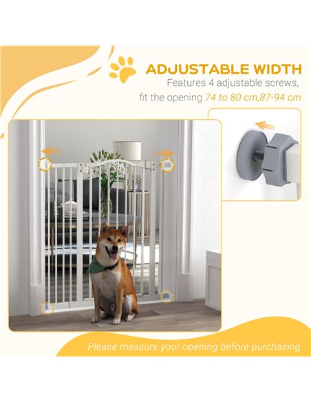 PawHut Pressure Fit Dog Stair Gate No Drilling Safety Gate Auto Close for Doorways, Hallways, 74-94cm Adjustable, 94cm Tall, Whi - pic 159831 | FastDaddyshop