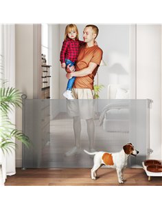 PawHut Retractable Stair Gate Extends Up to 140 cm Wide, Dog Gate for Doorways, Stairways, Hallways, Grey 2