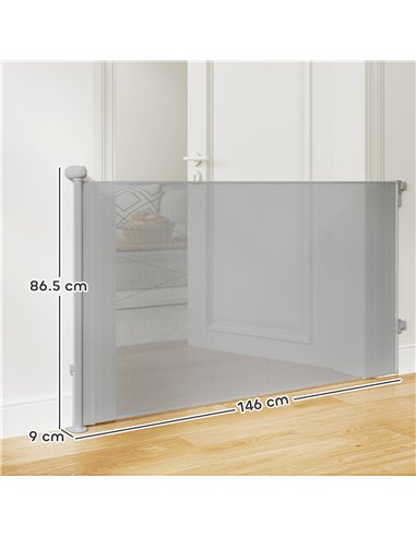 PawHut Retractable Stair Gate Extends Up to 140 cm Wide, Dog Gate for Doorways, Stairways, Hallways, Grey
