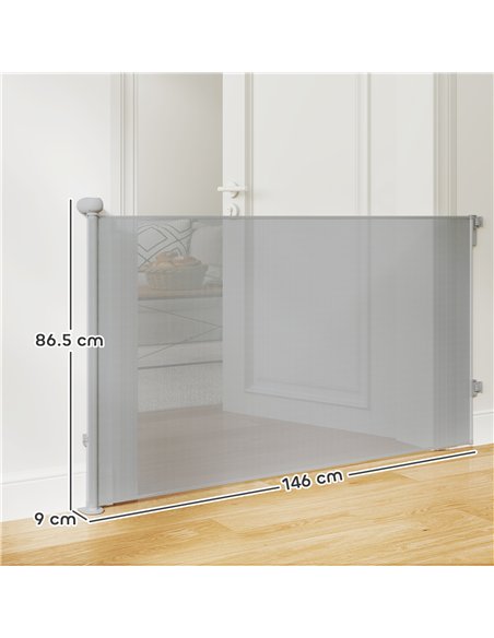 PawHut Retractable Stair Gate Extends Up to 140 cm Wide, Dog Gate for Doorways, Stairways, Hallways, Grey - pic 159836 | FastDaddyshop