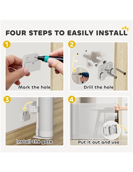PawHut Retractable Stair Gate Extends Up to 140 cm Wide, Dog Gate for Doorways, Stairways, Hallways, Grey - pic 159839 | FastDaddyshop