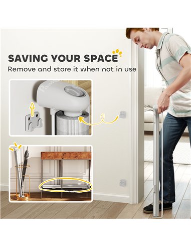 PawHut Retractable Stair Gate Extends Up to 140 cm Wide, Dog Gate for Doorways, Stairways, Hallways, Grey