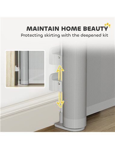 PawHut Retractable Stair Gate Extends Up to 140 cm Wide, Dog Gate for Doorways, Stairways, Hallways, Grey