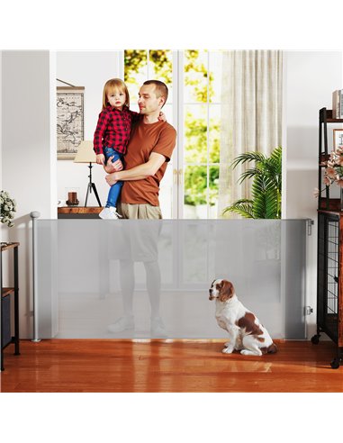 PawHut Retractable Stair Gate Extends Up to 180 cm Wide, Dog Gate for Doorways, Stairways, Hallways, Grey
