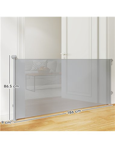 PawHut Retractable Stair Gate Extends Up to 180 cm Wide, Dog Gate for Doorways, Stairways, Hallways, Grey