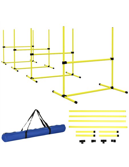 PawHut 4 Pieces Dog Agility Training Equipment, Adjustable Height Jumps Hurdle with Carrying Bag for Outdoor, Yellow - pic 159852 | FastDaddyshop