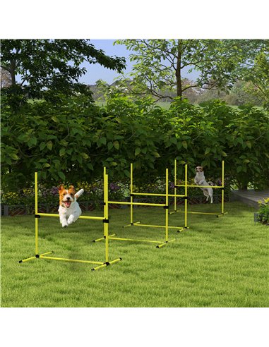 PawHut 4 Pieces Dog Agility Training Equipment, Adjustable Height Jumps Hurdle with Carrying Bag for Outdoor, Yellow