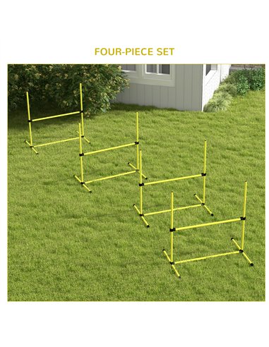 PawHut 4 Pieces Dog Agility Training Equipment, Adjustable Height Jumps Hurdle with Carrying Bag for Outdoor, Yellow