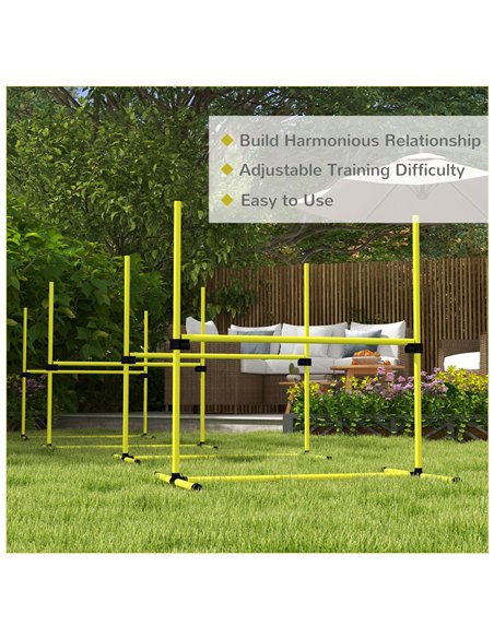 PawHut 4 Pieces Dog Agility Training Equipment, Adjustable Height Jumps Hurdle with Carrying Bag for Outdoor, Yellow - pic 159858 | FastDaddyshop