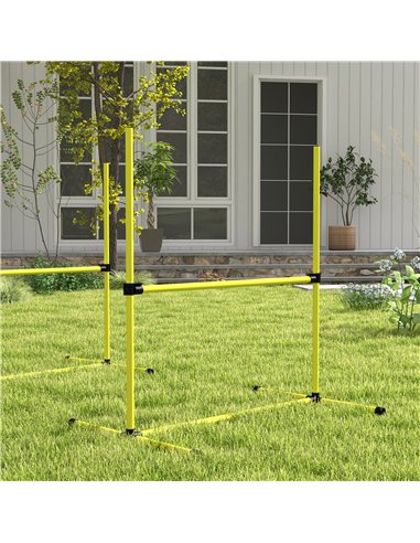 PawHut 4 Pieces Dog Agility Training Equipment, Adjustable Height Jumps Hurdle with Carrying Bag for Outdoor, Yellow