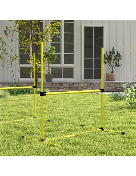 PawHut 4 Pieces Dog Agility Training Equipment, Adjustable Height Jumps Hurdle with Carrying Bag for Outdoor, Yellow - pic 159860 | FastDaddyshop