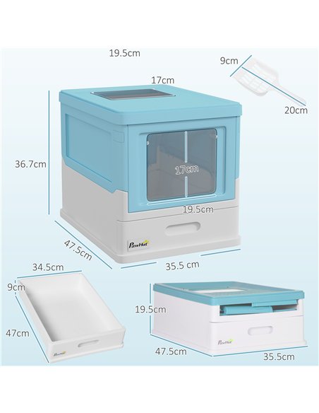 PawHut Hooded Cat Litter Box, Portable Pet Toilet, with Scoop, Front Entry - Light Blue - pic 159863 | FastDaddyshop