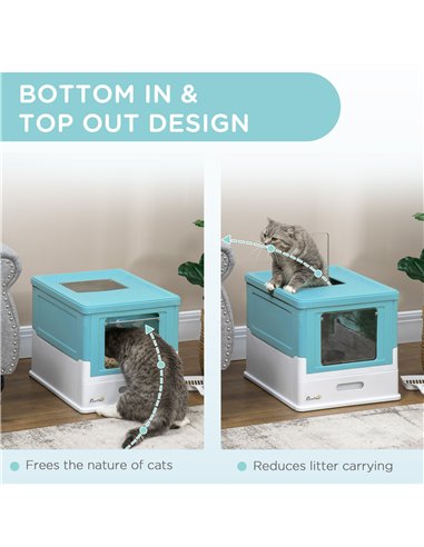 PawHut Hooded Cat Litter Box, Portable Pet Toilet, with Scoop, Front Entry - Light Blue