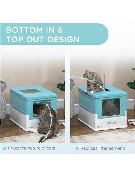 PawHut Hooded Cat Litter Box, Portable Pet Toilet, with Scoop, Front Entry - Light Blue - pic 159865 | FastDaddyshop