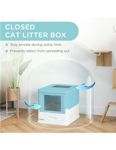 PawHut Hooded Cat Litter Box, Portable Pet Toilet, with Scoop, Front Entry - Light Blue