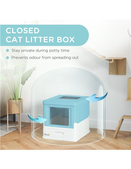 PawHut Hooded Cat Litter Box, Portable Pet Toilet, with Scoop, Front Entry - Light Blue - pic 159866 | FastDaddyshop