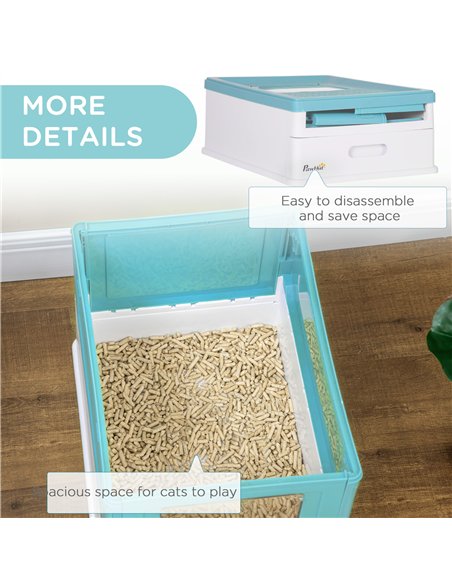 PawHut Hooded Cat Litter Box, Portable Pet Toilet, with Scoop, Front Entry - Light Blue - pic 159867 | FastDaddyshop