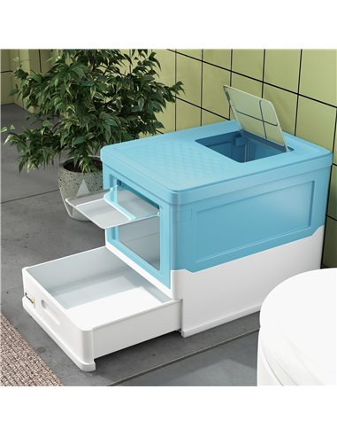 PawHut Hooded Cat Litter Box, Portable Pet Toilet, with Scoop, Front Entry - Light Blue