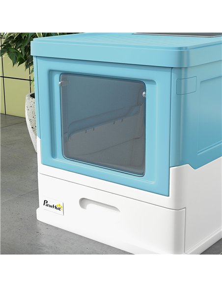 PawHut Hooded Cat Litter Box, Portable Pet Toilet, with Scoop, Front Entry - Light Blue - pic 159869 | FastDaddyshop