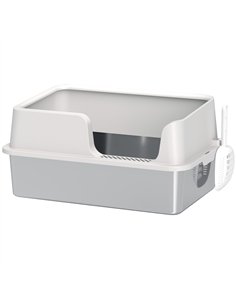 PawHut Stainless Steel Litter Box with Detachable Rim, Scoop, Easy Cleaning, Odour-Resistant, 60 x 40 x 28 cm