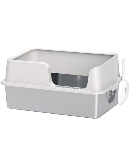 PawHut Stainless Steel Litter Box with Detachable Rim, Scoop, Easy Cleaning, Odour-Resistant, 60 x 40 x 28 cm - pic 159870 | FastDaddyshop
